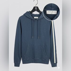 Sandro Navy Hooded Sweatshirt with Contrast Side Stripes